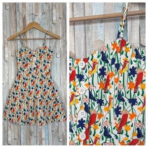 Alice + Olivia 0 Parrot Retro Fit Flare Mini Dress Novelty Print Bird Colorful